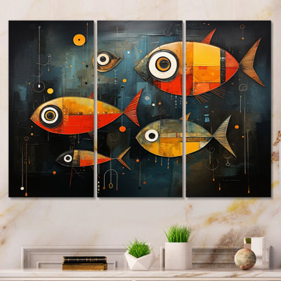 Minimalism Fish Collages III - Animals Metal Wall Decor Set
