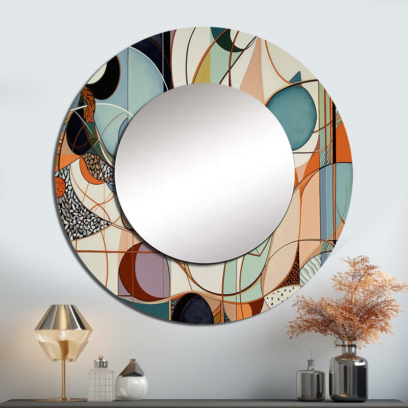 Pegah Pastel Color Boho Artwork II - miroir mural unique minimaliste, miroir rond orange, impression d'art en métal