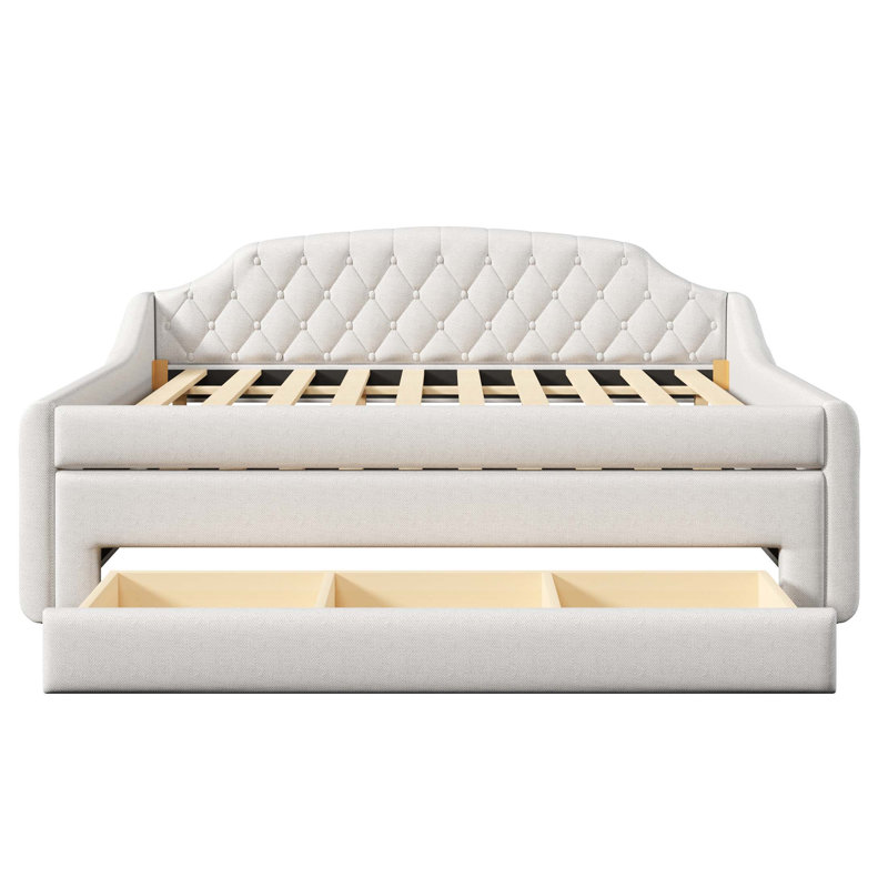 Lit de jour rembourré avec ceinture à DEL, lit gigogne et trois tiroirs pour une vie moderne et fonctionnelle (matelas non inclus)