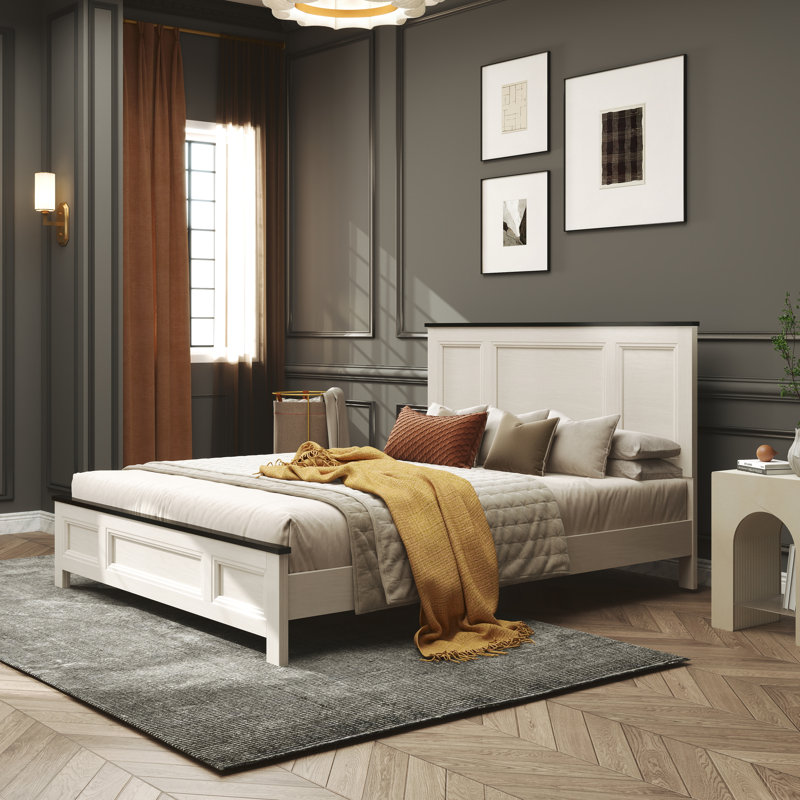 Lit à panneaux Roundhill Furniture Realynn, finition blanc cassé, Grand