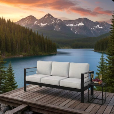 73" All-Weather Aluminum Patio Sofa, 3 Seat Outdoor Couch With Thick Cushions & Frame