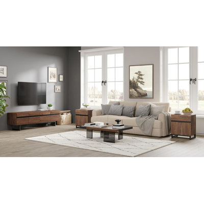 Aadam Alva 3-Piece Modern Living Room Table Set, 71-Inch TV Stand With Storage Cabinet And 2 End Tables With Drawers, Console TV Table And Entertainme