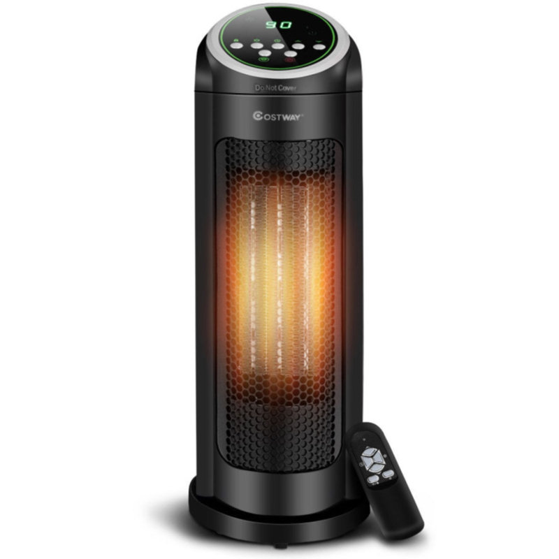 17 Inch Black Electric Space Heater, 1500 W LED Portable Oscillating PTC Ceramic Space Heater for Indoor Use
