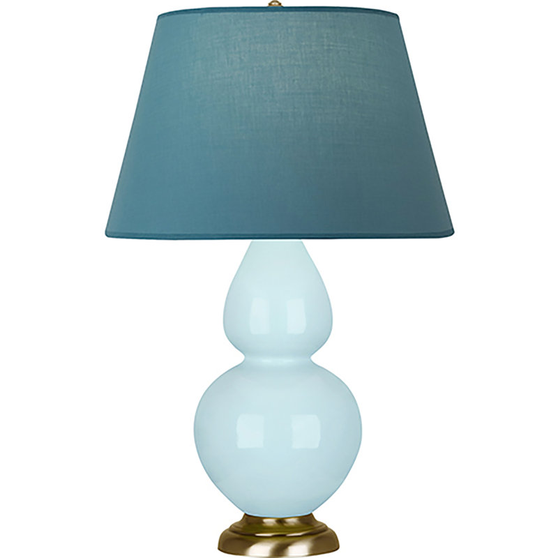 Lampe de table double gourde en céramique, Bleu vif / gris, Bleu bébé verni / laiton, Laiton