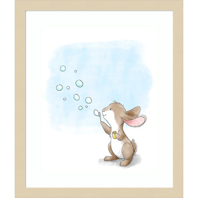 Little Bunny Blowing Bubbles by Circle kids Wood Framed Wall Art Print