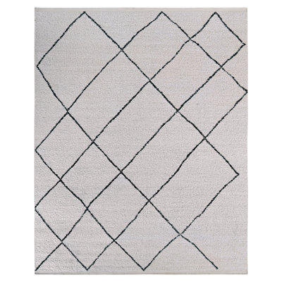 Wool Geometric Area Rug in Ivory/Charcoal