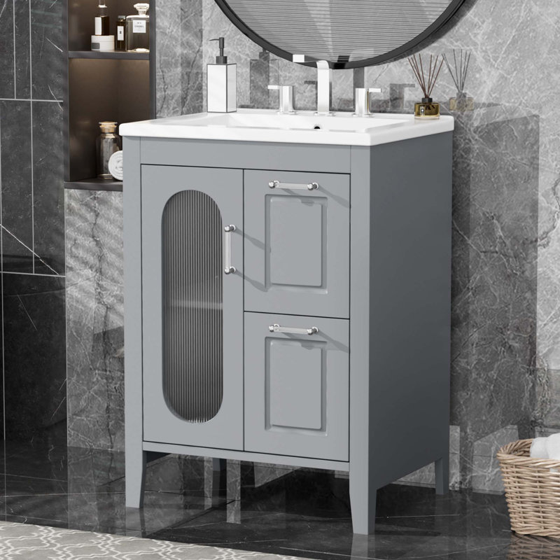 24" Bathroom Vanity With Sink, Gray