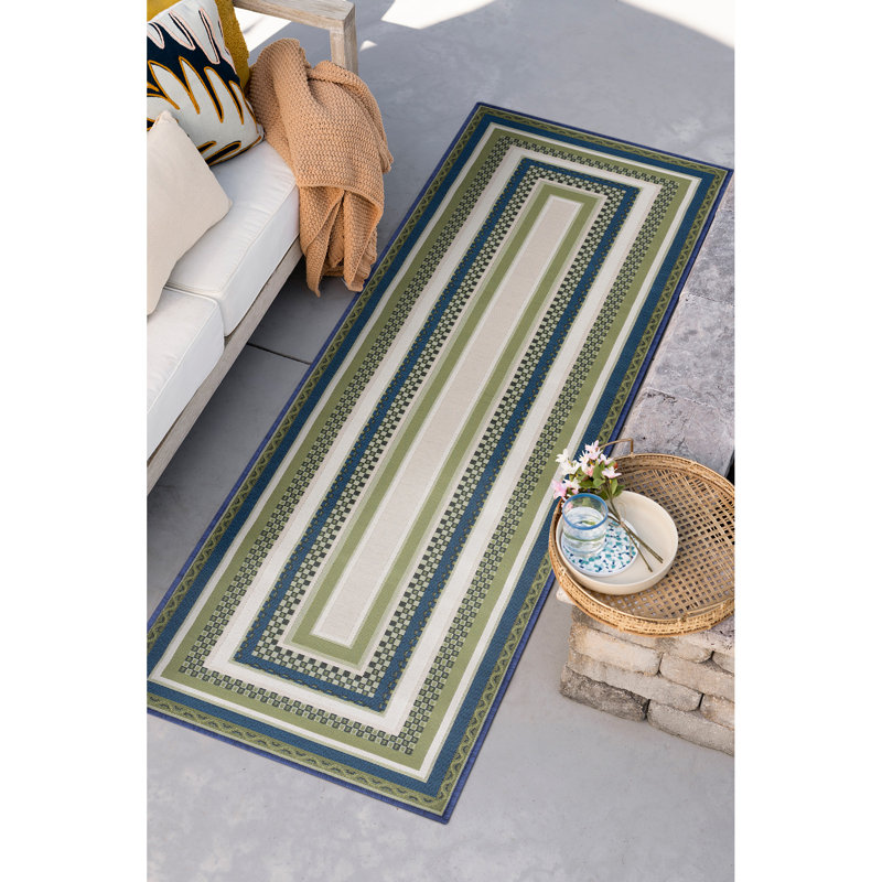 Tapis d'intérieur / extérieur à bordure pour terrasse, entrée, terrasse ou porche Tintah - vert 