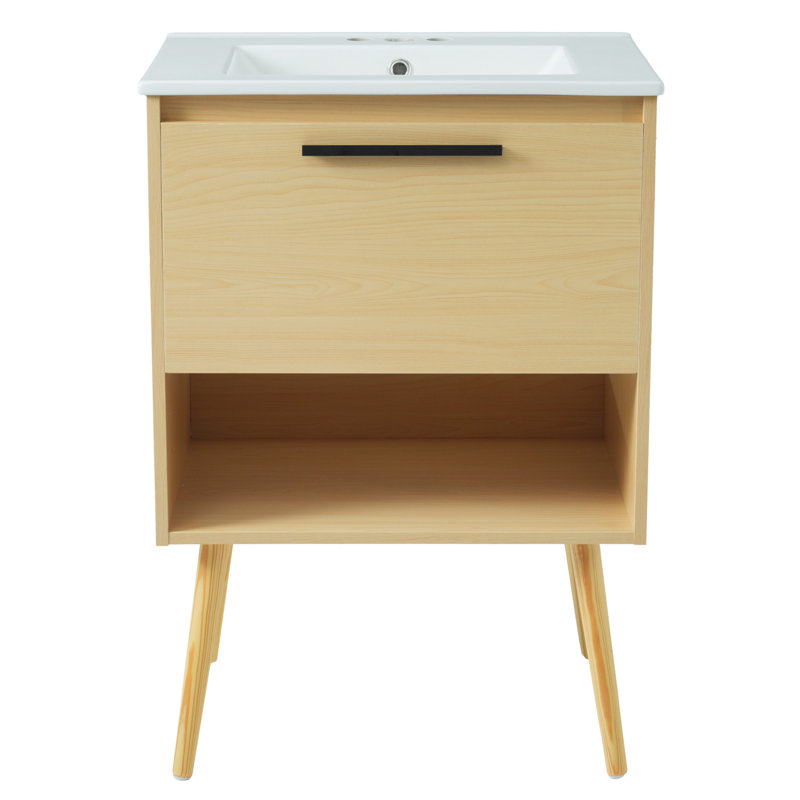 Meuble-lavabo écologique 24 po avec lavabo, armoire de rangement multifonctionnelle en panneau de fibres à densité moyenne durable