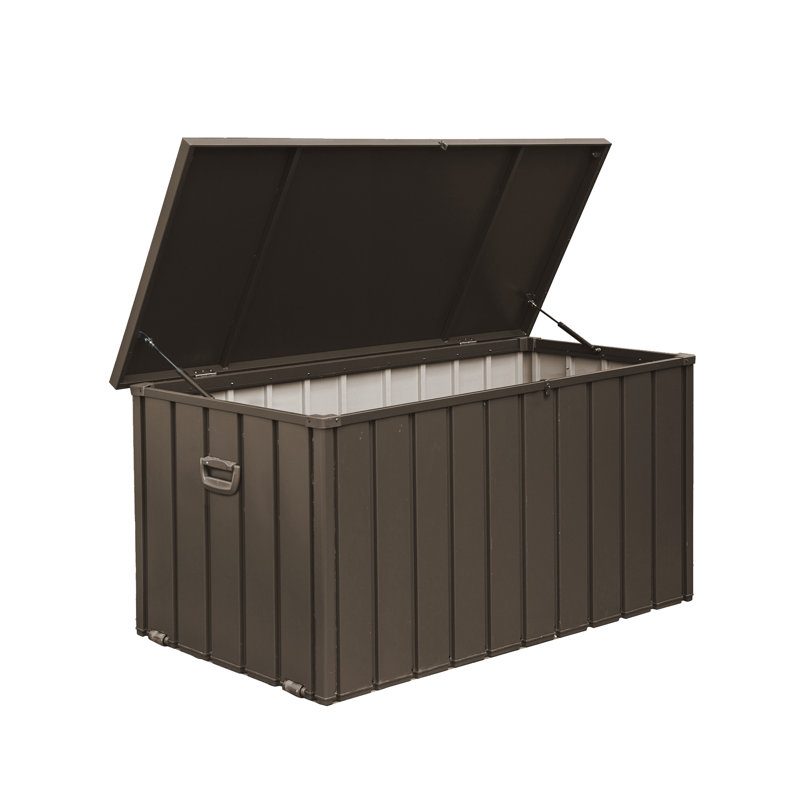Domi Louvered 190 Gallons Patio Metal Storage Box Outdoor Lockable Deck Box, Brown