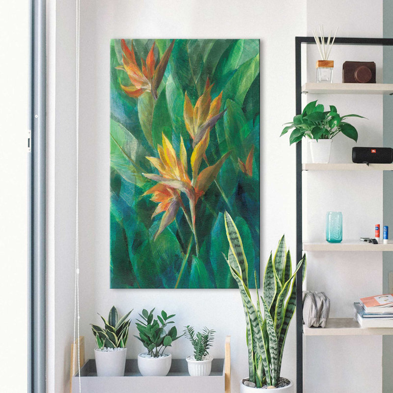 Oiseau du paradis II - Peinture, Toile tendue, H 40 po x l 24 po x P 1,5 po