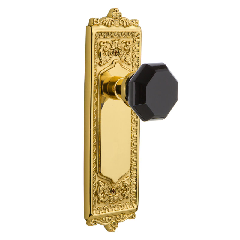 Plaque Egg & Dart avec bouton de porte Waldorf noir, Laiton poli, 2 3/8 po