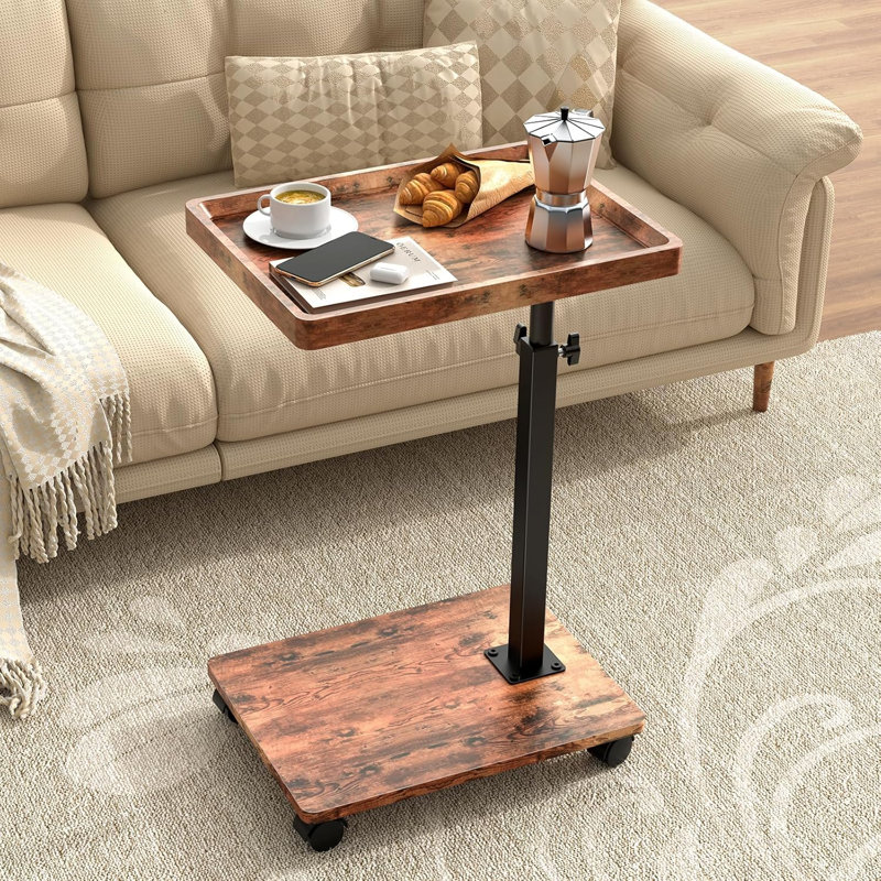 C Table d'appoint à hauteur réglable, plateau pivotant à 360 ° avec roulettes, petite table pour manger, dîner