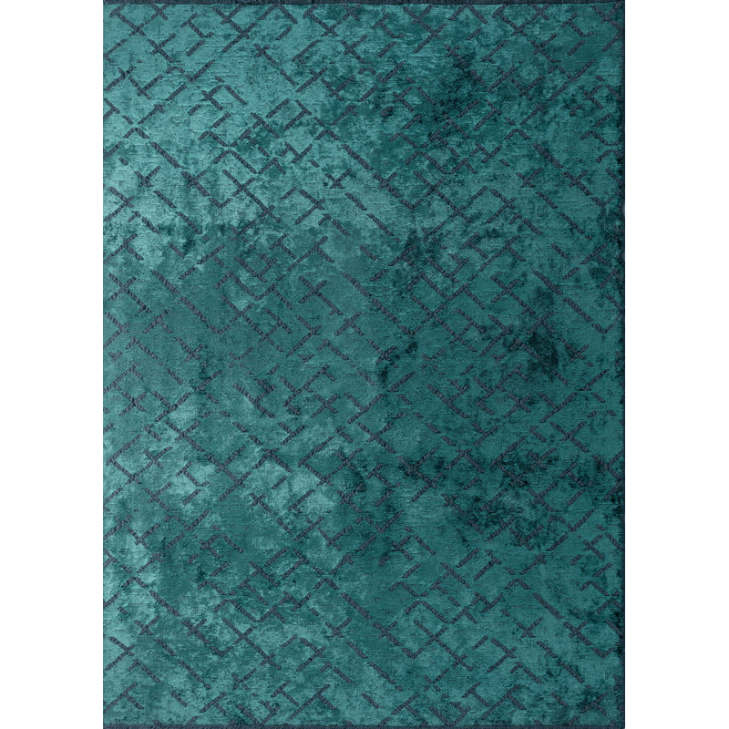 Rapture Teal Abstract Luxury Area Rug, Rectangle 7'10" x 11'2", Green Teal