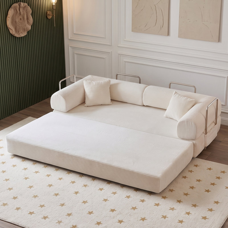 Canapé-lit Boneless convertible avec 2 coussins, canapé-lit pliant en velours côtelé, aucun assemblage requis, canapé-lit de salon pour les petits espaces de salon