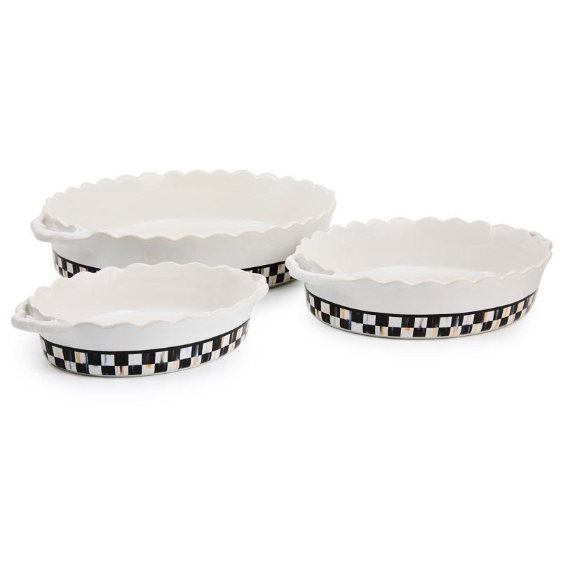 Courtly Check Everyday Oval Baker, White/Black, 11.75" L x 9.75" W