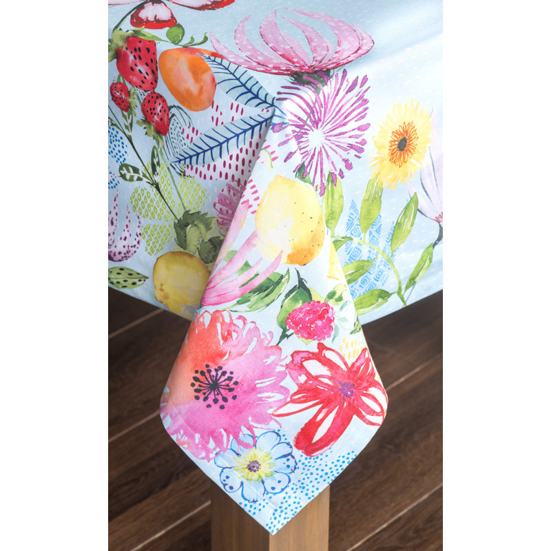 Floral 100% Cotton Tablecloth, Mint, 120" L x 60" W