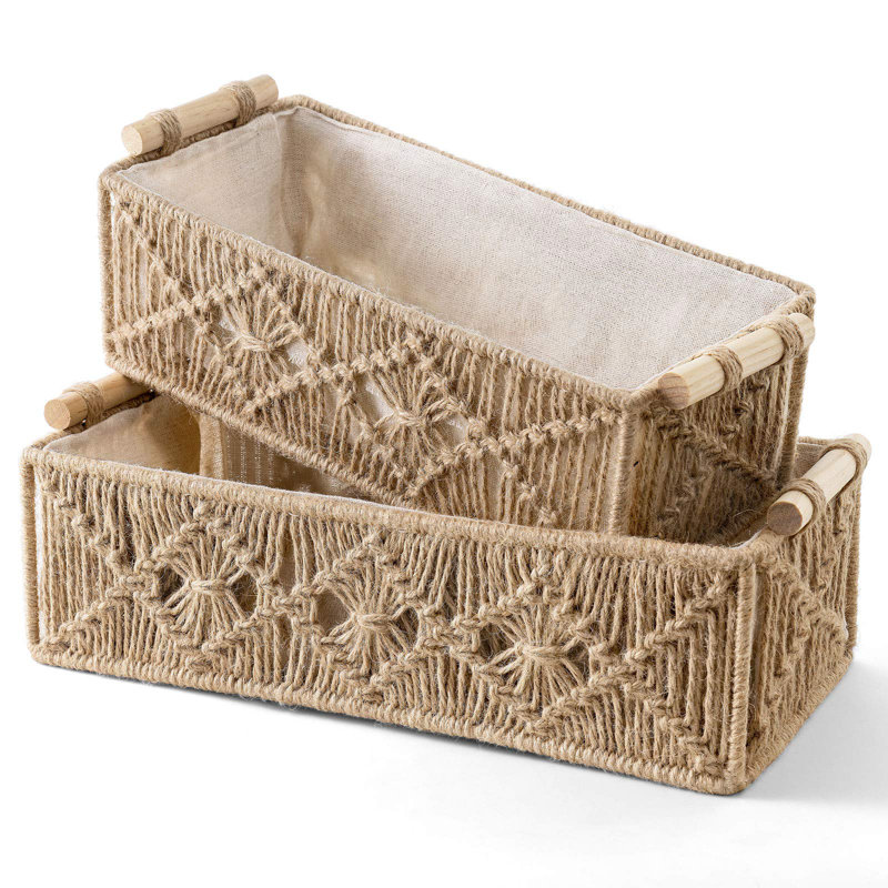 Paniers de rangement, ensemble de 2 boîtes décoratives tissées à la main Boho