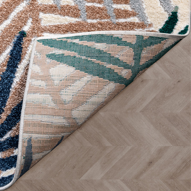 Leona Green and Blue Abstract Leaves Area Rug, 7'10" x 9'10"