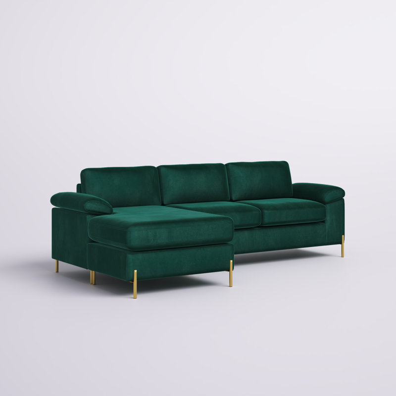 Leytonstone Velvet L-Shaped Sectional Reversible, Green Velvet
