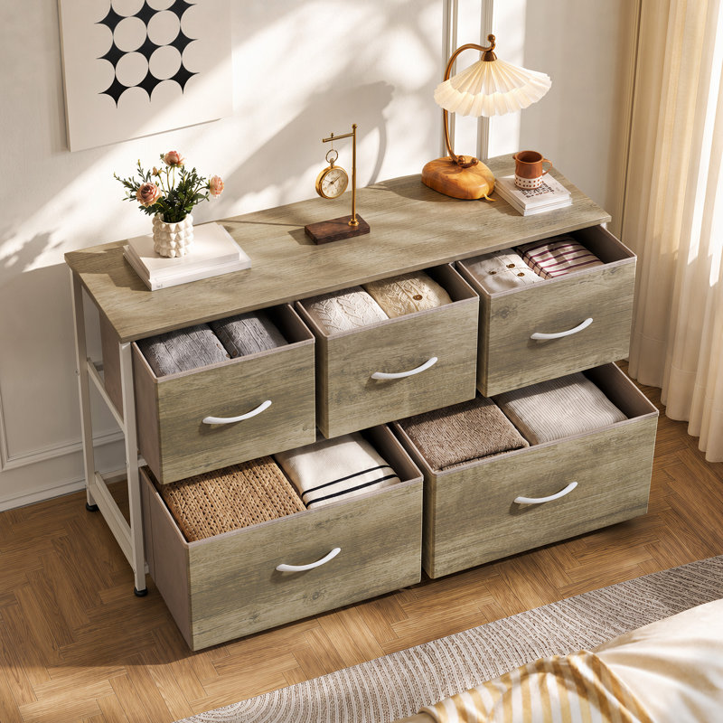 Amanah 39.1'' W 5-Drawer Dresser For Bedroom, Storage Unit With Sturdy Steel Frame, TV Stand With Wooden, Chest of Drawers for Closet, Living Room