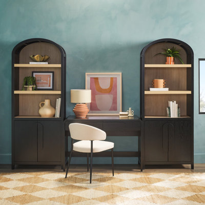 Sitarski 3 Piece Curved Waterfall Writing Desk with Arch Statement Cabinet Bookcases