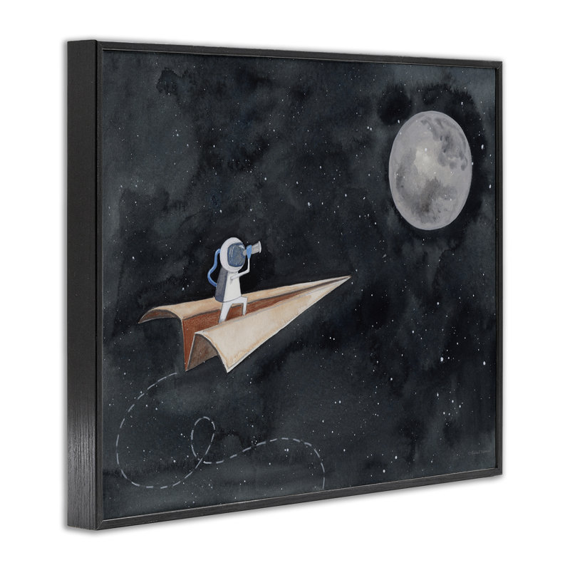 Avion en papier volant dans l'espace extra-large, astronaute, lune XXL, art numérique sur estampe numérique par Rachel Nieman