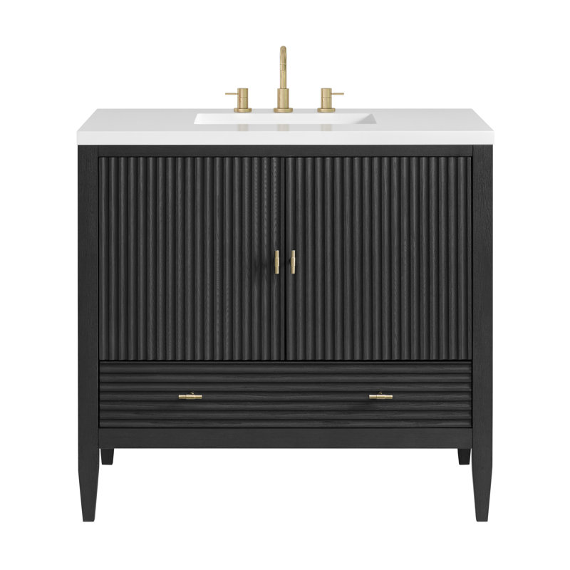 Myrrin 36'' W Single Vanity, Carbon Oak, White Zeus, 8" Widespread