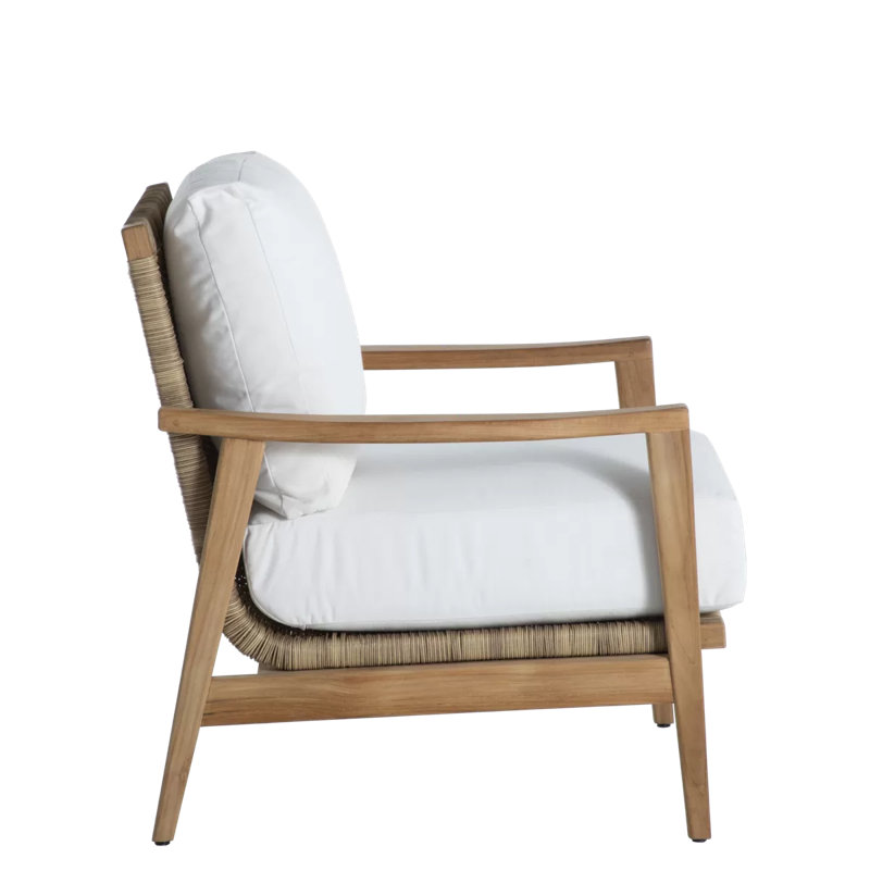 Pointe N-Dura Resin Wicker Teak Outdoor Lounge Chair - Oyster Natural, Verona Fossil, No