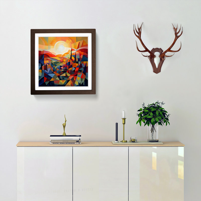 Sunrise Cubism No.3 - Framed Print, Walnut
