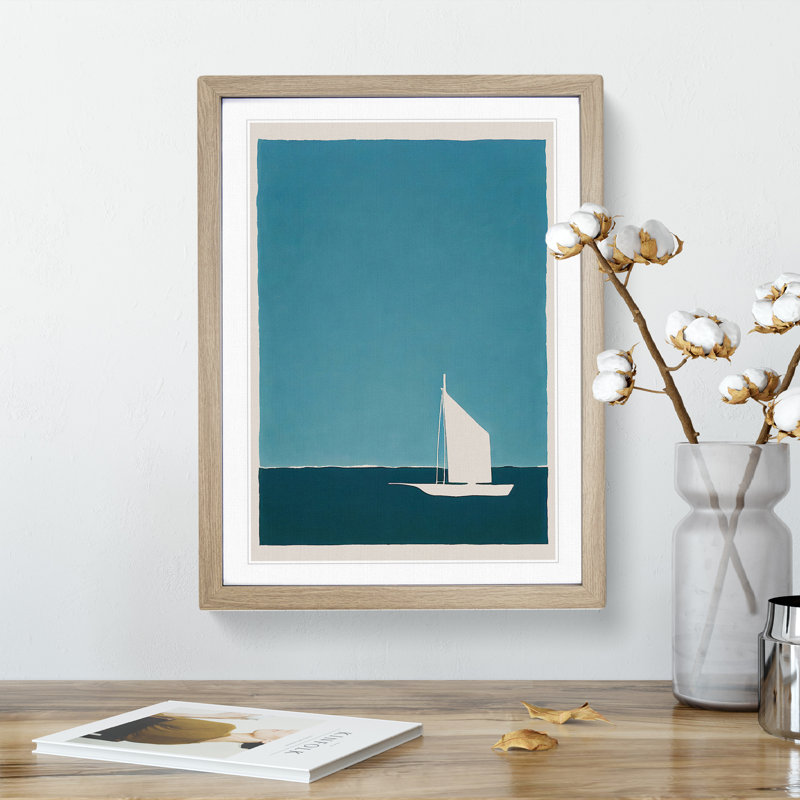 Boat Silhouette - Wall Art, 66cm H x 48cm W x 2cm D, Oak Framed, White