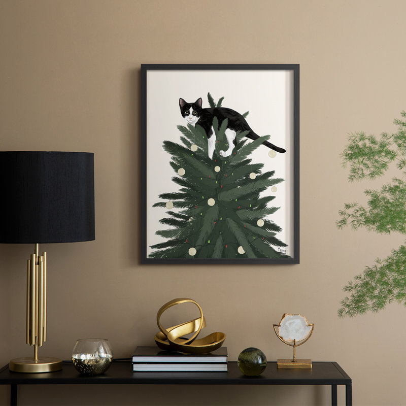 «Rascal Cat V», reproduction encadrée - bois massif, Noir, noir, noir, noir, H 21 po x l 17 po