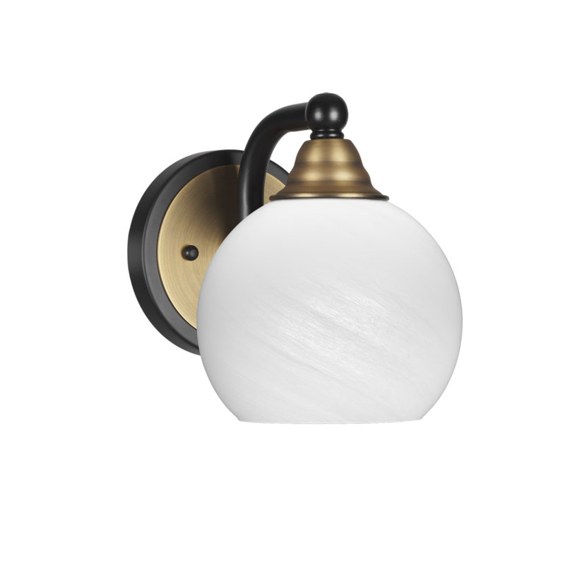 Applique murale Michell avec verre de marbre blanc de 5,75 po, Noir mat/nickel brossé, Globe Shape