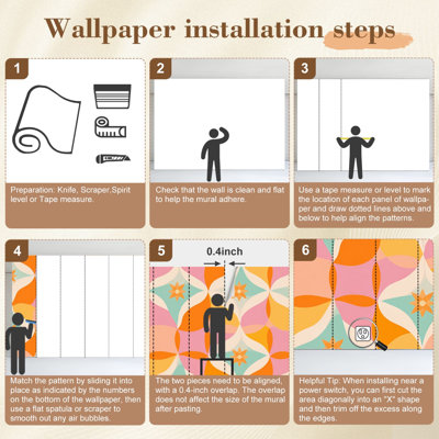 Peel and Stick Wallpaper 50s Mid Century Modern Wall Murals 69"H x 96"W Removable PVC Wall Paper Self-Adhesive Wall Paintings Art Decor for Bedroom Living Room