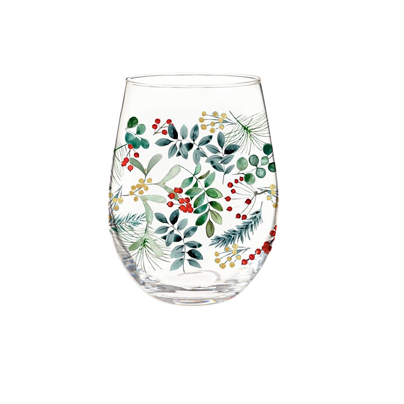 Feuillage festif 17 oz. Verre à vin sans pied et boîte-cadeau