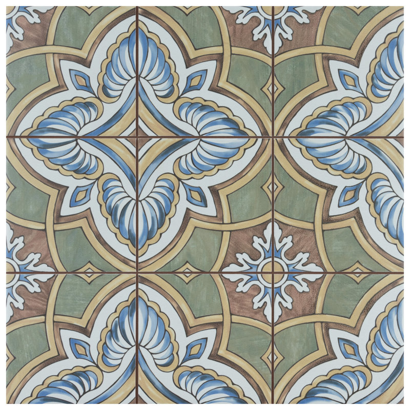 Harmonia 13" x 13" Ceramic Patterned Wall & Floor Tile, Green/Blue