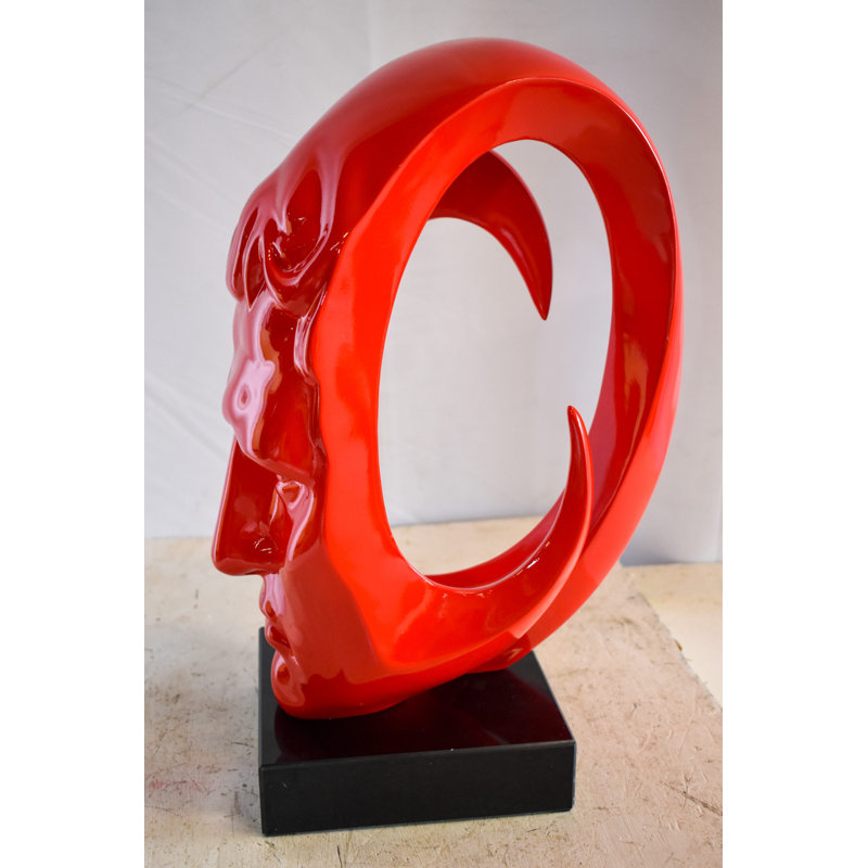 Creative Red MultiFace Statue on Base Signed by Leonardo Bruno 14" x 12" x 19"H
