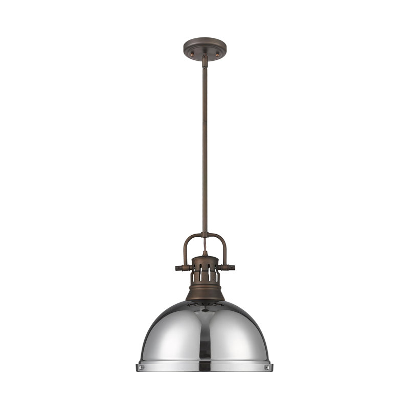 Luminaire suspendu 1 lumière avec tige Bryceton, Bronze huilé, Chrome chrome