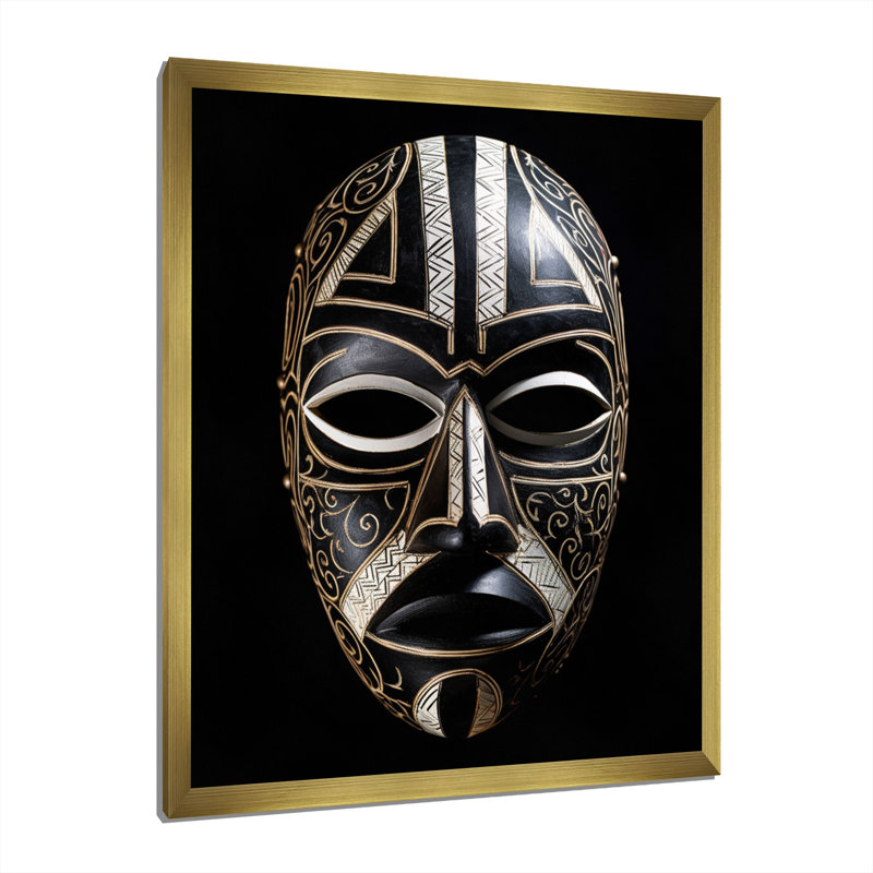 «Ethnical Traditional African Mask X», reproduction sur toile, H 32 po x l 16 po x P 1 po, Encadrement doré