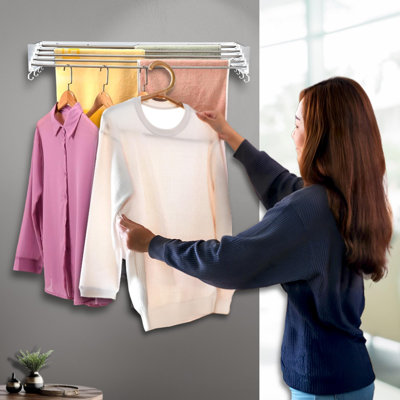 Séchoir à linge mural pliable - 31,5 po de largeur, 5 tiges en aluminium, supporte jusqu'à 60 lb - Séchoir à vêtements mural rétractable et pliable pour économiser de l'espace