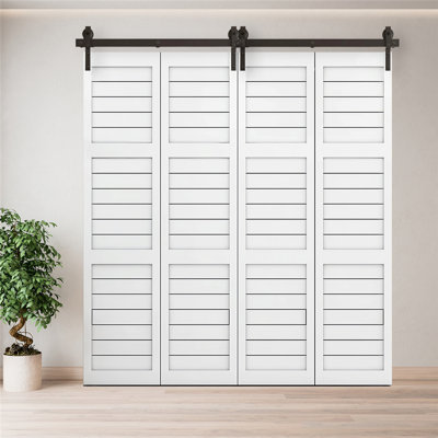 LAZ Single Bypass Double Door Barn Door Hardware Kit