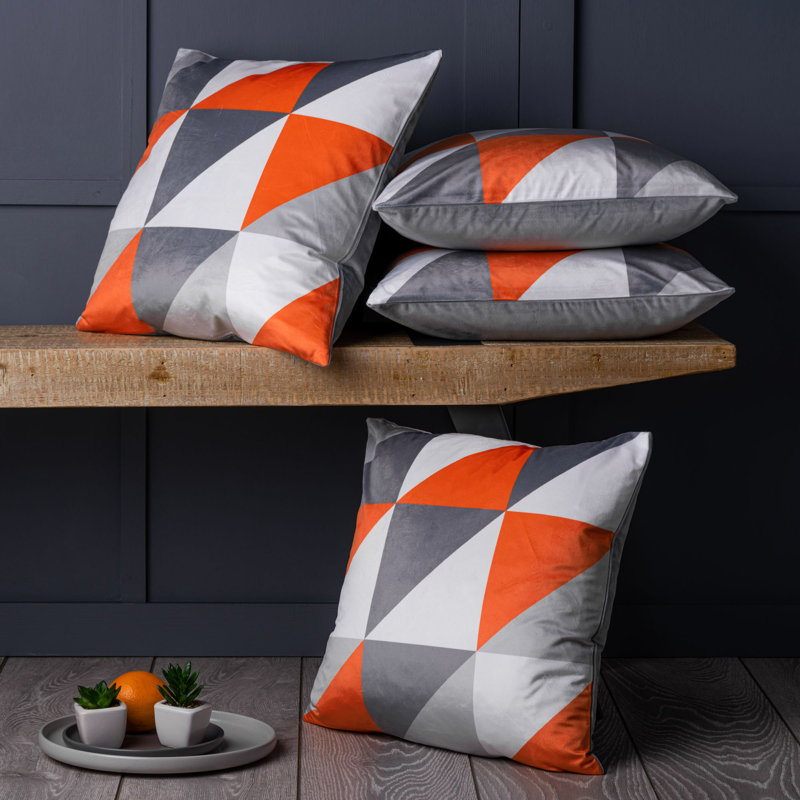 Benjamin Geometric Square Throw Pillow Cover, Orange/Grey