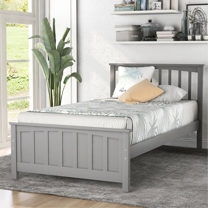 Twin Size Wood Platform Bed, Gray With A Sleek Look For Charming Bedroom Decor