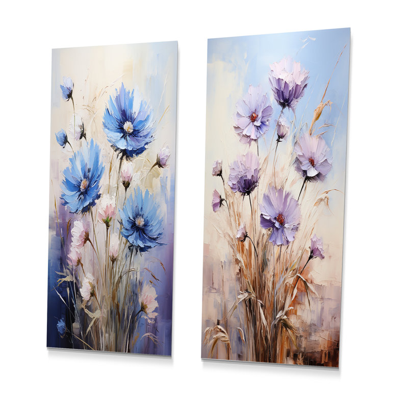 Ensemble de 2 décorations murales bleues et mauves, H 28 po x l 24 po