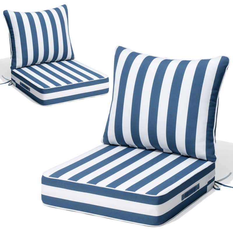 24'' W X 24'' D X 5.5'' H Outdoor Deep Seating Cushions, 2, Navy Blue/White Stripe