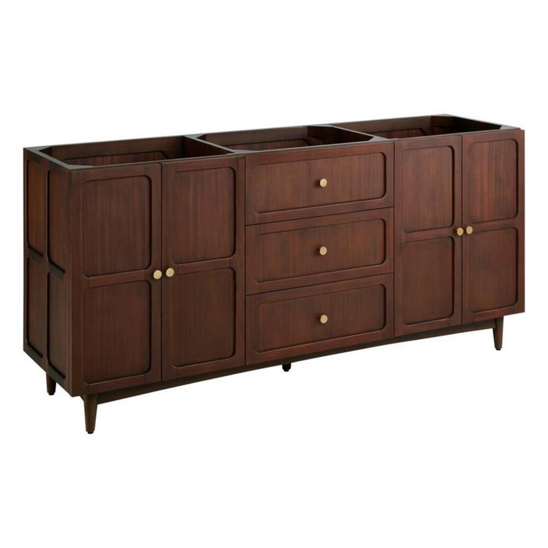 72" Cold Brew Mahogany Double Basin Vanity with Brass Hardware