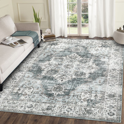5 po x 7 po, doux, lavable, antidérapant, tapis, poils courts, non délestable, tapis à motif floral vieilli, tapis à médaillon rétro, tapis décoratif imprimé pour le salon, vert