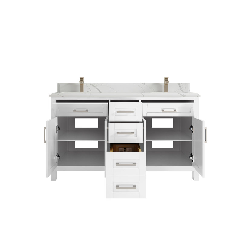 Ensemble de meuble-lavabo double 60 po, Calacatta Laza