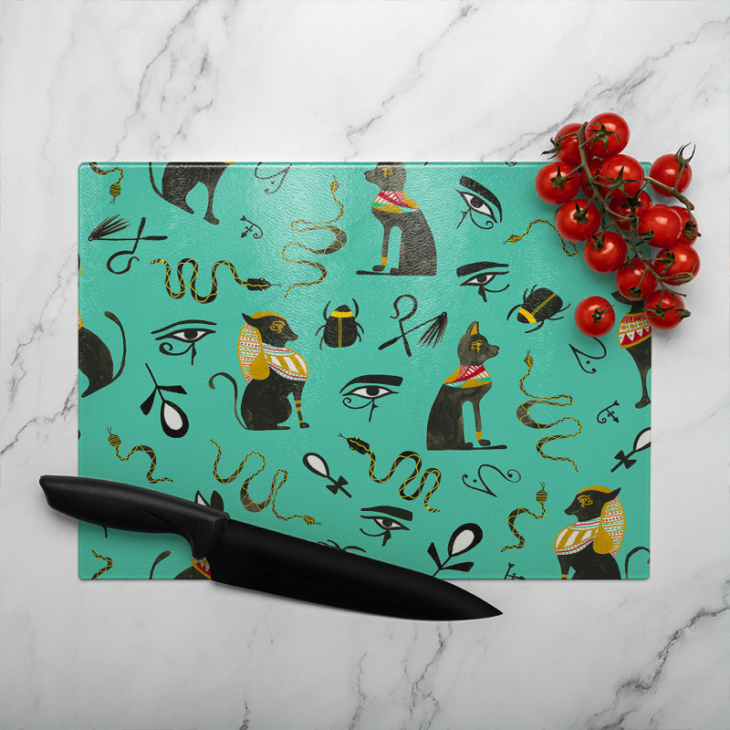 Hand Painting Abstract Ancient Egypt Horus Eye Signs Glass Chopping Board, 40cm L x 28cm W