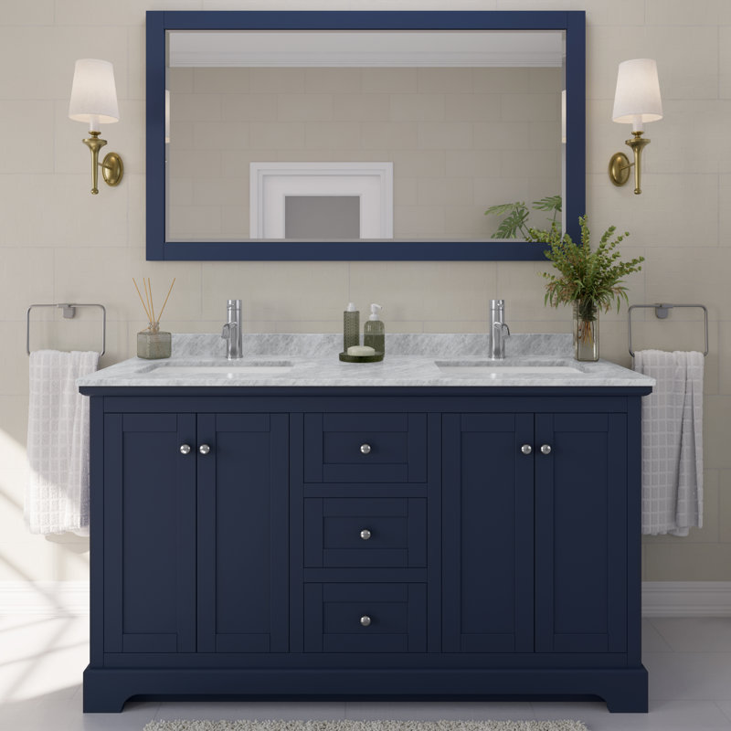 Meuble-lavabo de 60 po avec miroir Avery, Bleu foncé, Chrome poli